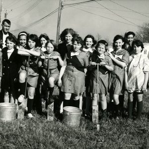 00-00-0000 Girl Scout Troop 403 as they completed the windbreak project at Peyton Park. Adults shown are James Perkins, Park Trustee, Mrs. James Pratt & Mrs. W.R. Sanders-website