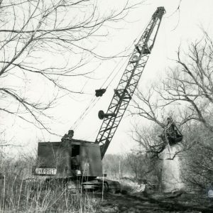 03-87 Dragline with clam bucket removes debris from Blackfork River-website