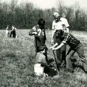04-24-1975 Dr. Geo.Bart supervises an arboretum tree planting by Scout Troop 155 at OSU Mansfield Campus. See back for names-Website