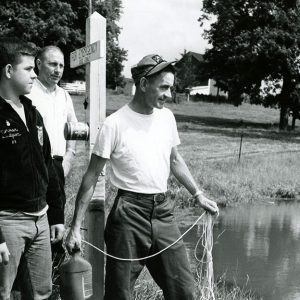 06-23-1967 Noman Dudgean, Vo-Ag Student, Donald Hahn, Vo-Ag Instructor & Dwight O’Hearn at O’Hearn farm demonstrate Farm Safety Kit-website