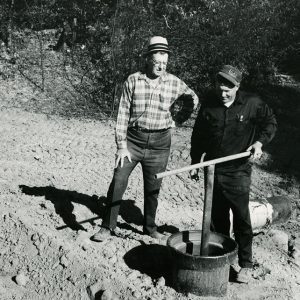 09-30-1968 Jim Burkhart,Chuck Gilbert (welder) at pond draining valve fitting-Richland Fish & Game Farm-website