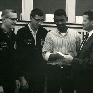 10-20-1965 L.J. winners. J. Fulk (Crestview) J. Culler (Lucas) E. Bond (Plymouth) with W. Wareham of 1st Nat bank-Website