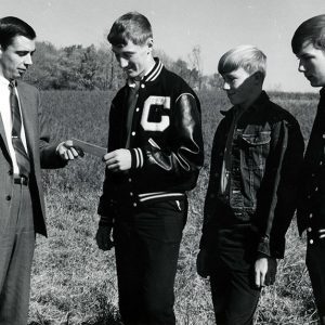 10-21-1968 Larry Kocheiser, 1st Nat Bank with Land Judging winners Charles White (Crestview), Rodney McFarland (Lucas), Gary Ramsey (Crestview) at Lee Oswalt Farm-Website