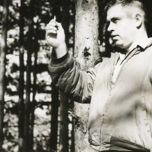 Jack Basinger, Ohio Division of Forestry using a prism to determine basal area of a forest near Butler (photo by Robert Mills)