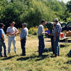 Forestry Contest at Rural Life Center L to R: John Jollif, Randy Eisinhauer, Keith Johnson, Plaid shirt Jeff Van Loon