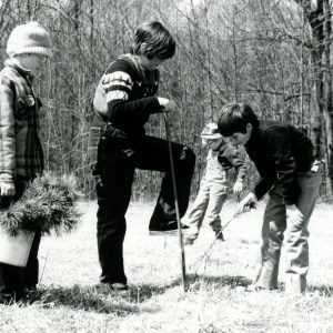 Students Mark Ahles, Chris Perrin, David Devins & Joe Stahl planting trees