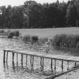 View of a pond with a dock and boats in view .Photo by Robert Mills