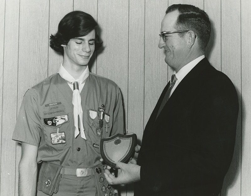 January 11, 1973
L to R: Guy Guzzo, Boy Scout Troop 121 sponsored by St. Peter's Catholic Church receiving an award from Freeman Swank
Photo ID#: Y78