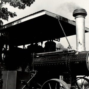 May 19, 1975. Donald Dell Farm. 1923 Nicholas-Shepherd Steam Tractor Engine. It weighs nine tons, has 16 horsepower and moves at a rate of 2 miles per hour.