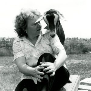 July 15, 1975 Mrs. Harry (Jean) White with goat.