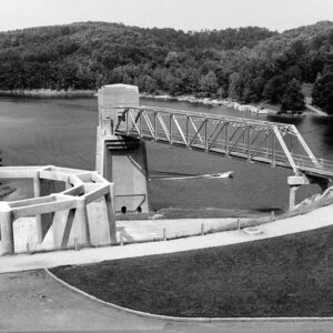 July 31, 1970 Storm flow outlet at Pleasant Hill Reservoir. Morning Glory Spillway