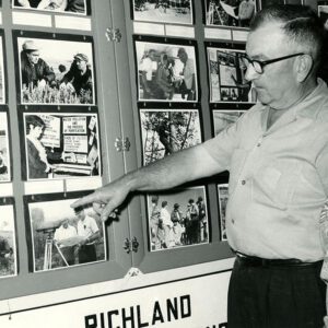 08/05/1969 Richland County Fair. Mr. and Mrs. Elmer Snavely at the SWCD exhibit