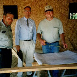 09/1996 Dick Druhard showing a self composting toilet. Marion Zaugg and Dave Webster