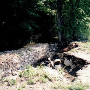 Rock Gabions steel road repair from a flood.