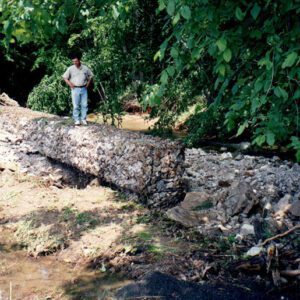 Rock Gabions steel road repair from a flood.